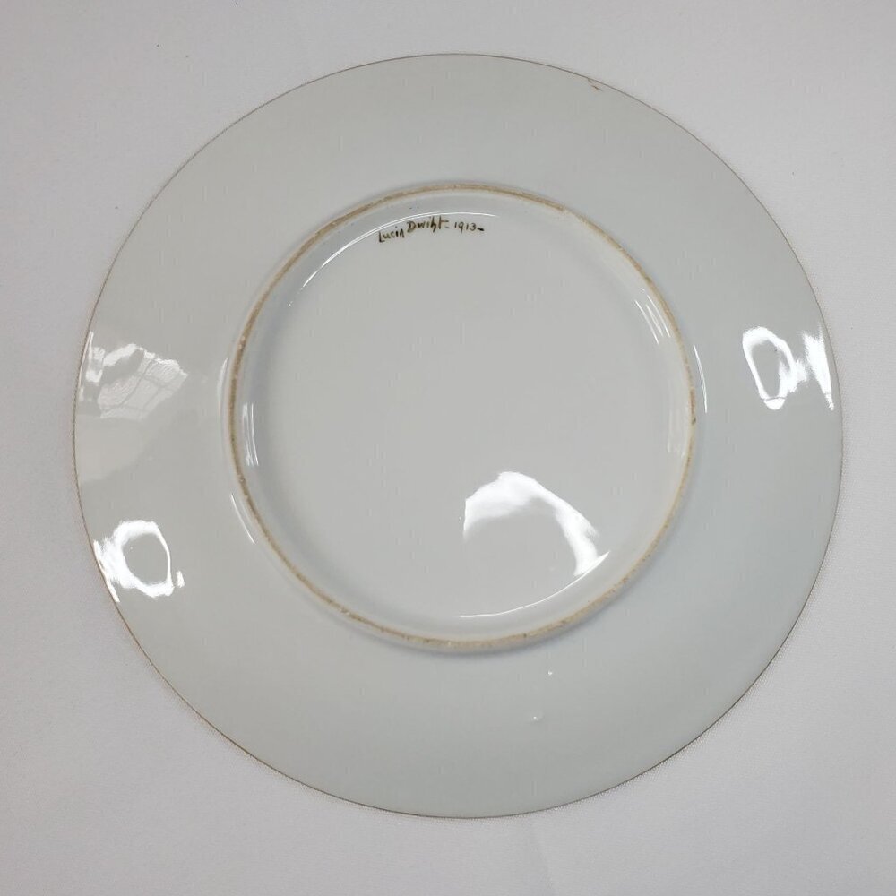Antique Lucin Dwiht 1913 Porcelain Dinner Plate With Violet Floral & Gold Trim - Picture 4 of 11